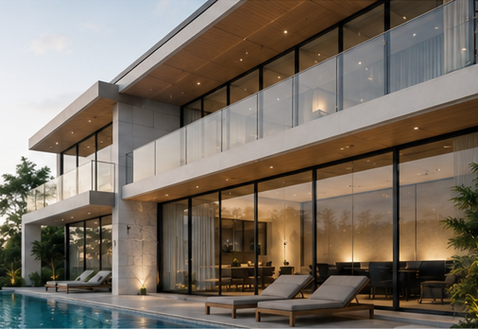 Modern villa dengan kaca tempered dan kusen aluminium di Bali